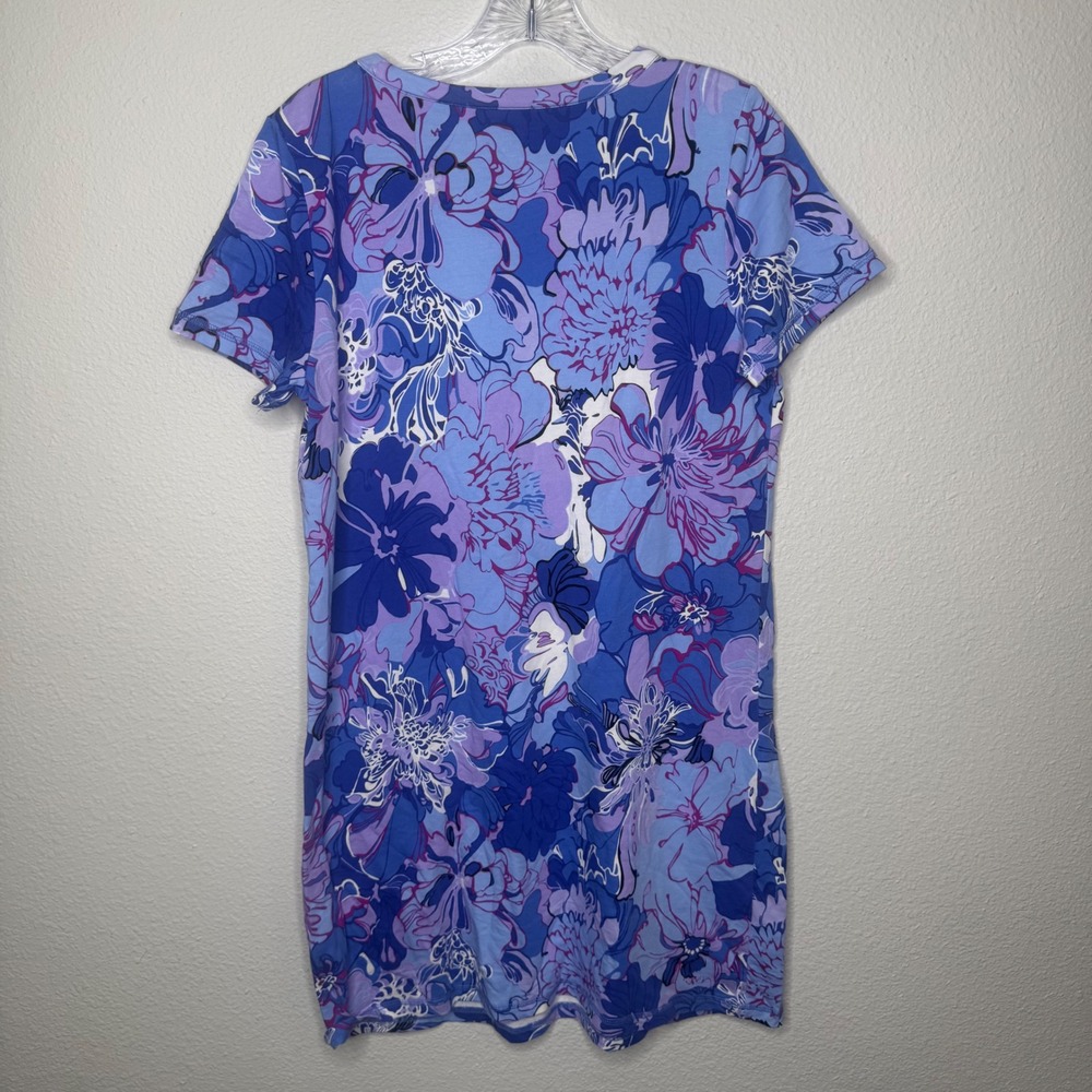 T by Talbots‎ Floral T-Shirt Dress Blue Purple Petite Medium Short Sleeve - Picture 4 of 7